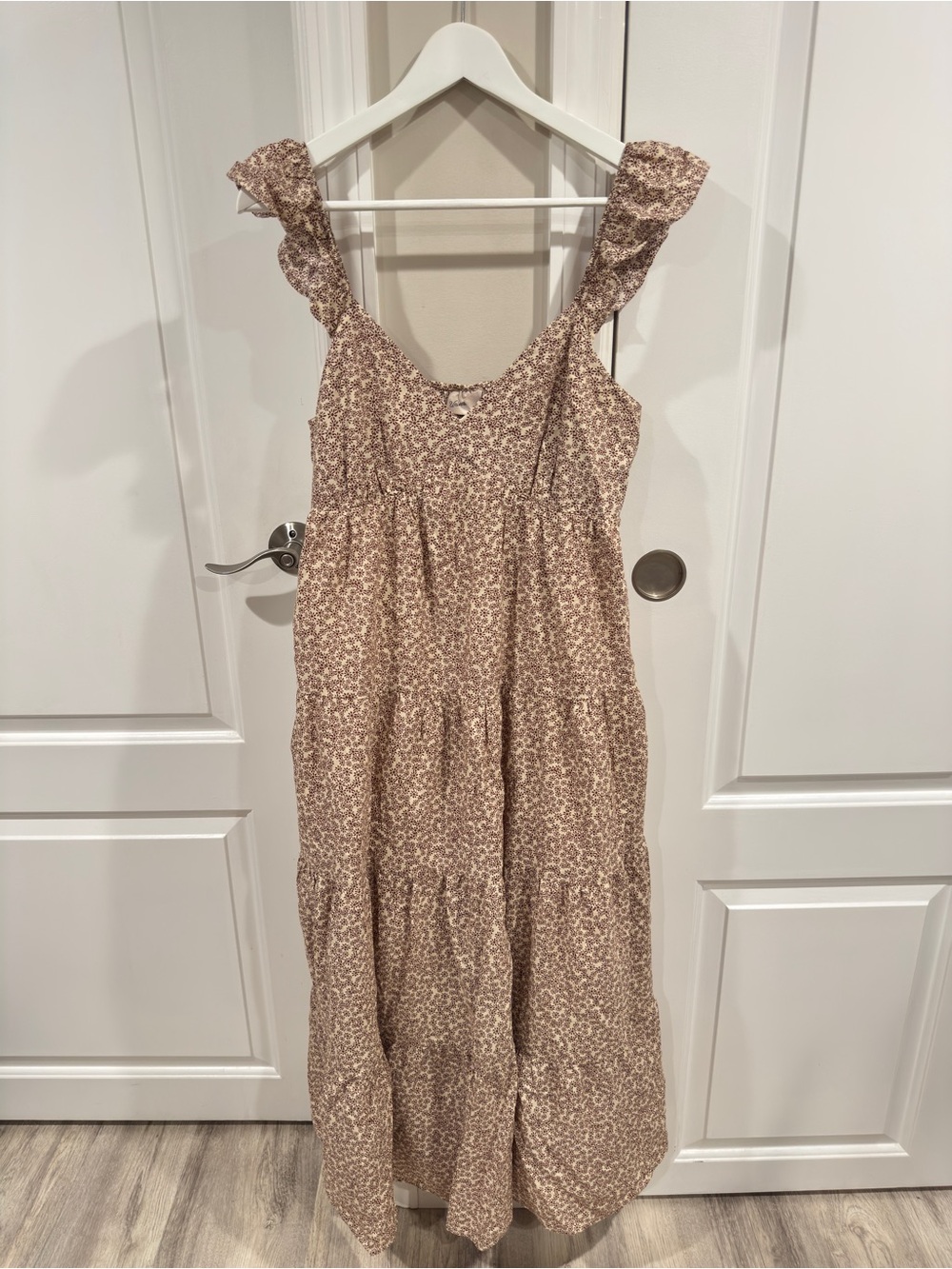 Brand New Sleeveless Ruffled Strap Maxi Dress - Beige Floral